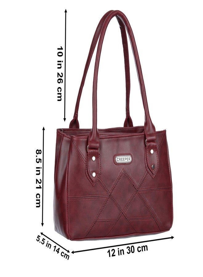 creeper Women's PU Leather Large Capacity Shoulder Tote Handbag with Top Handle & Multi-Pockets (Maroon_CR-004) - Image 3